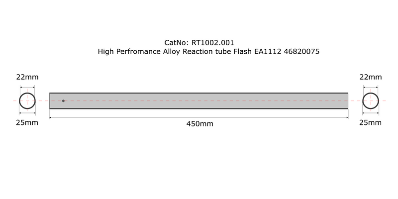 RT1300, High Performance Alloy Reaction tube Flash EA1112, 450 x 25 x 22mm 46820075