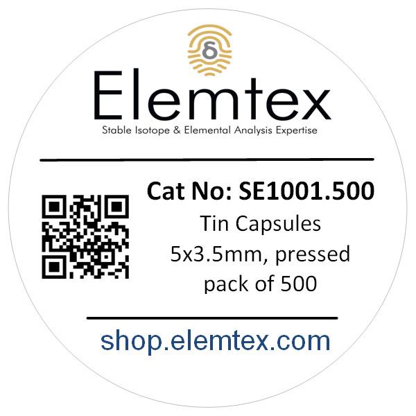 SE1001, Tin Capsules Pressed 5 x 3.5mm, Standard Clean, 24005300, 05 003 395