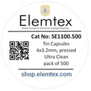 SE1100, Tin Capsules Pressed 4 x 3.2mm, Ultra Clean