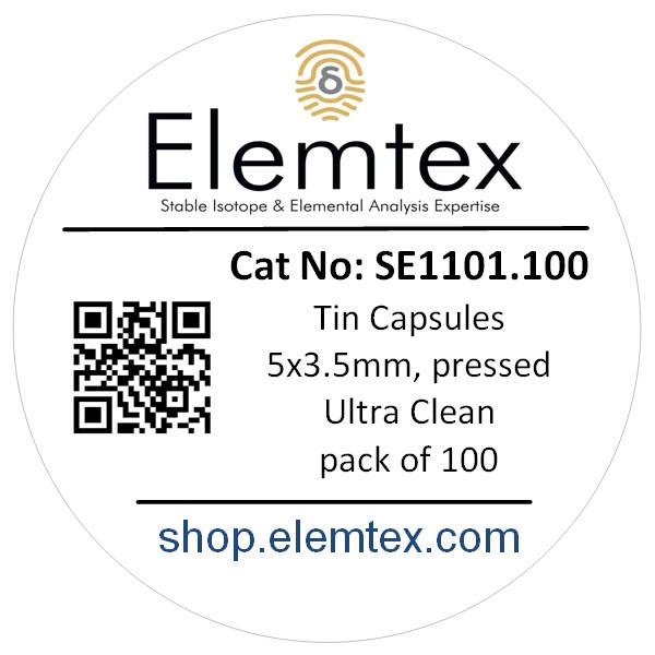 SE1101, Tin Capsules Pressed 5 x 3.5mm, Ultra Clean