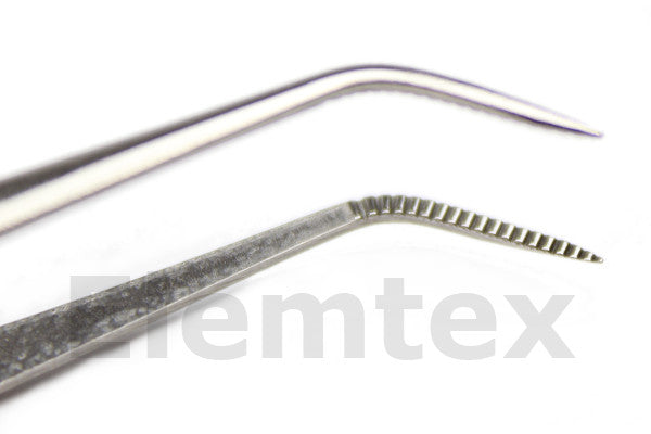 TS1002, Forceps Stainless Steel, bent pointed end, 130mm