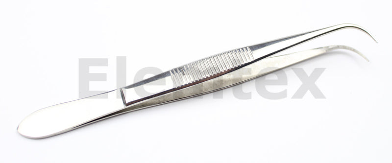 TS1003, Forceps Stainless Steel, curved pointed end, 130mm
